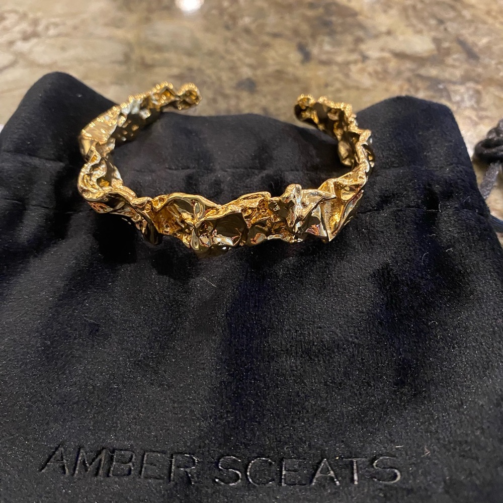Amber Sceats Emery Bracelet crushed metal with 24K gold plating w/ bag NWT